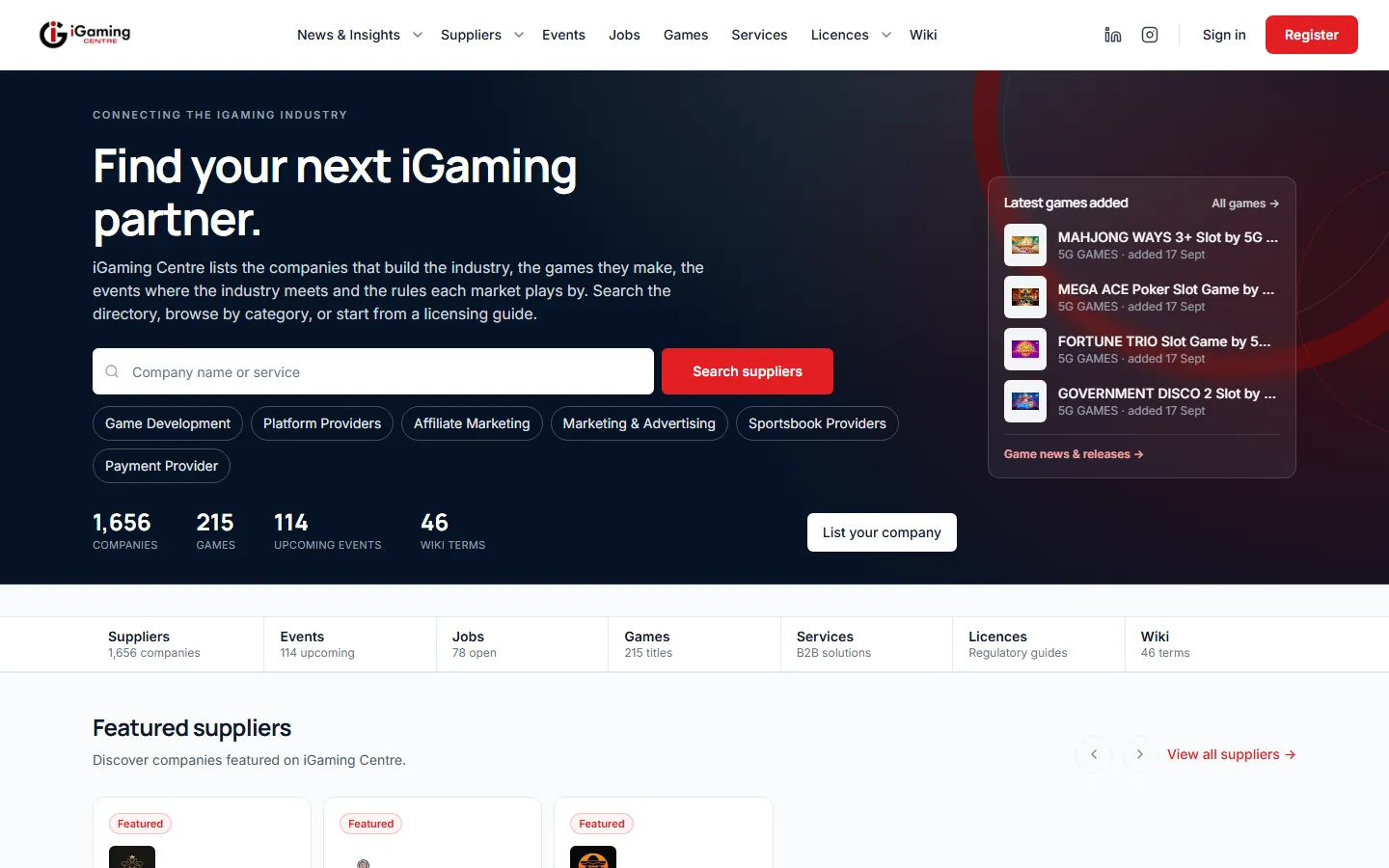 Startseite von iGaming Centre